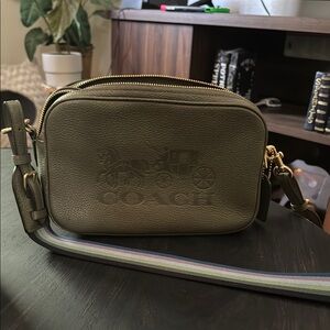Olive Green Crossbody Bag with Gold Accents
